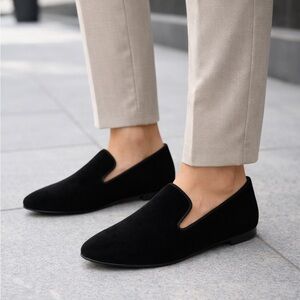 J. Crew Classic Black Velvet Slip-On Loafers – Elegant Minimalist Dress Flats